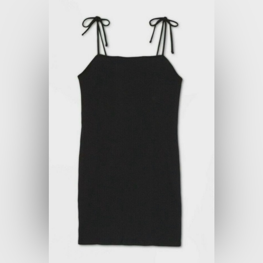 Wild Fable Tie Strap Black Ribbed Bodycon Dress